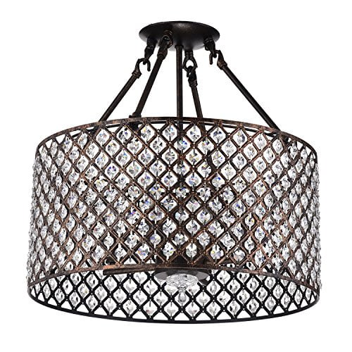 Beaded Drum Shade Edvivi Marya 4-Lights Antique Copper Round Crystal Chandelier Ceiling Fixture Glam Lighting